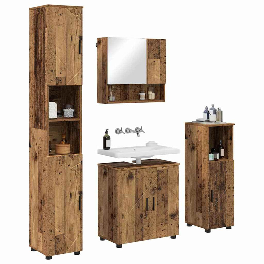 Badkamermeubelset 4 pcs Oud Hout Bewerkt hout & Metaal