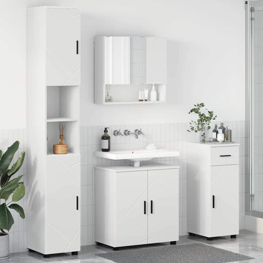 Badkamermeubelset met lade 4 pcs Wit Bewerkt hout & Metaal
