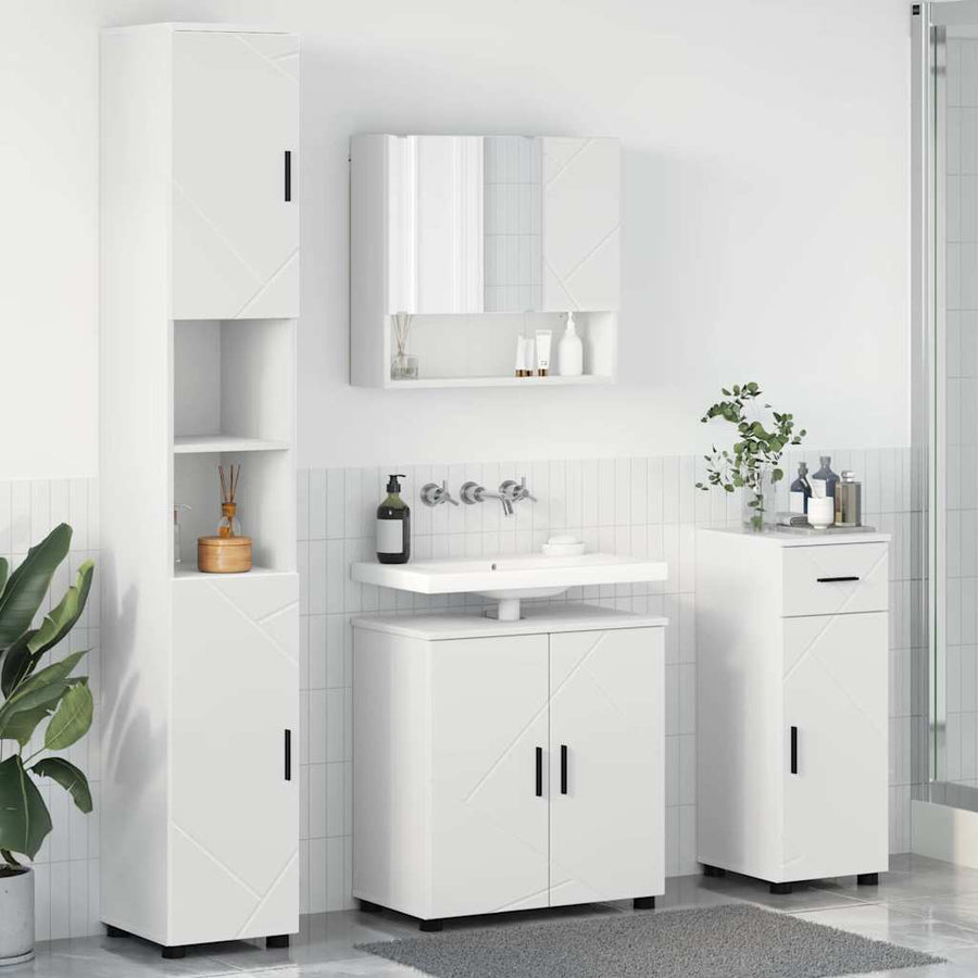 Badkamermeubelset met lade 4 pcs Wit Bewerkt hout & Metaal