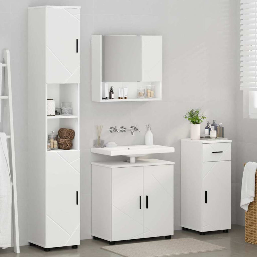 Badkamermeubelset met lade 4 pcs Wit Bewerkt hout & Metaal