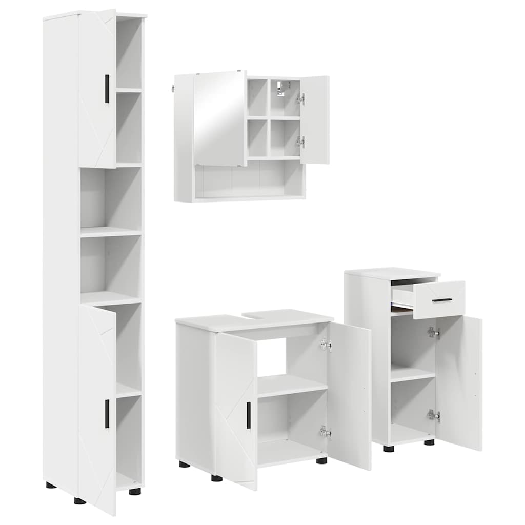 Badkamermeubelset met lade 4 pcs Wit Bewerkt hout & Metaal