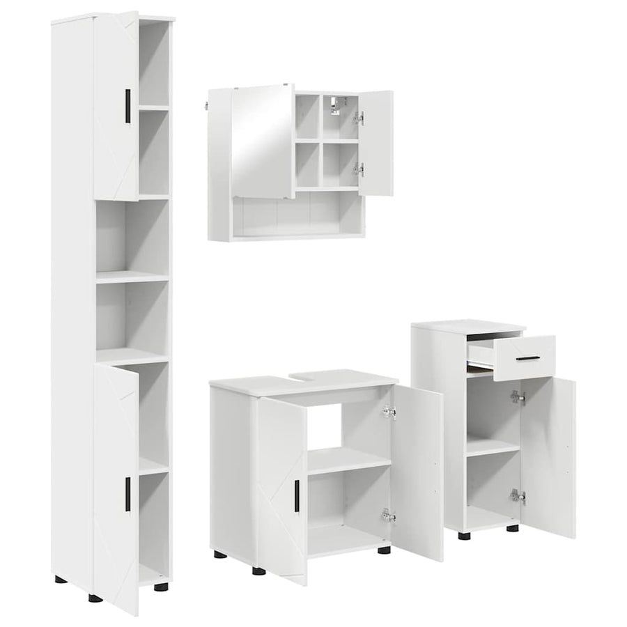 Badkamermeubelset met lade 4 pcs Wit Bewerkt hout & Metaal