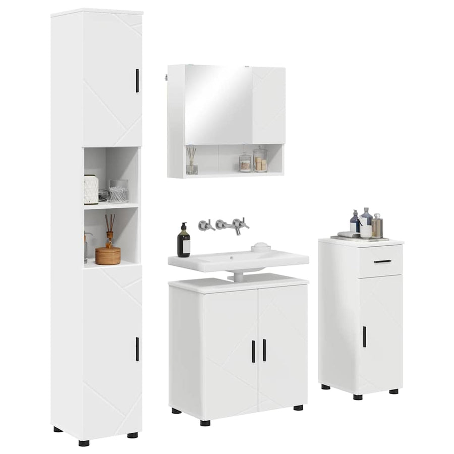 Badkamermeubelset met lade 4 pcs Wit Bewerkt hout & Metaal