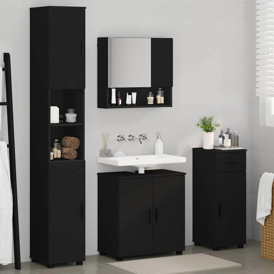 Badkamermeubelset met lade 4 pcs Zwart Bewerkt hout & Metaal
