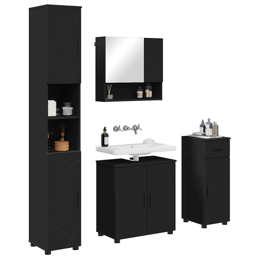 Badkamermeubelset met lade 4 pcs Zwart Bewerkt hout & Metaal
