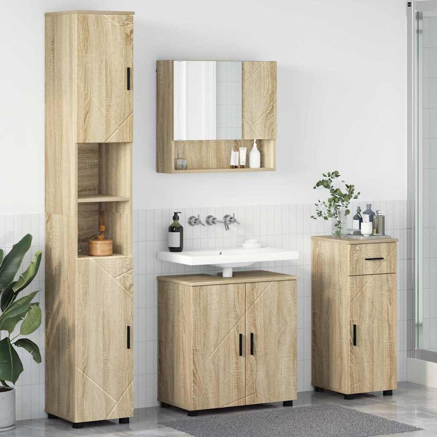 Badkamermeubelset 4 pcs Sonoma Eiken Bewerkt hout & Metaal