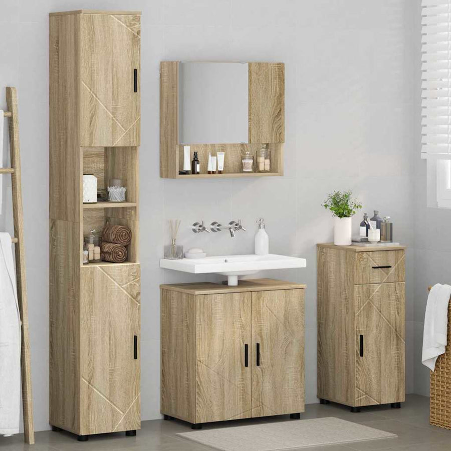 Badkamermeubelset 4 pcs Sonoma Eiken Bewerkt hout & Metaal