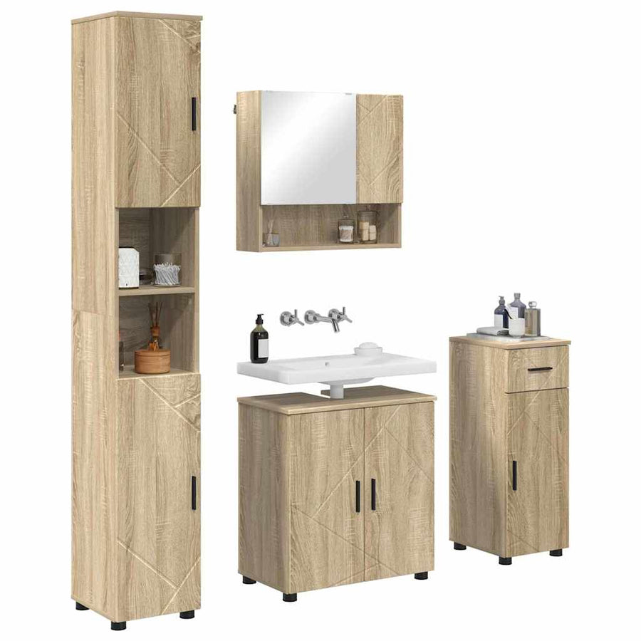 Badkamermeubelset 4 pcs Sonoma Eiken Bewerkt hout & Metaal