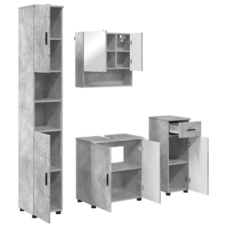 Badkamermeubelset 4 pcs Beton Grijs Bewerkt hout & Metaal