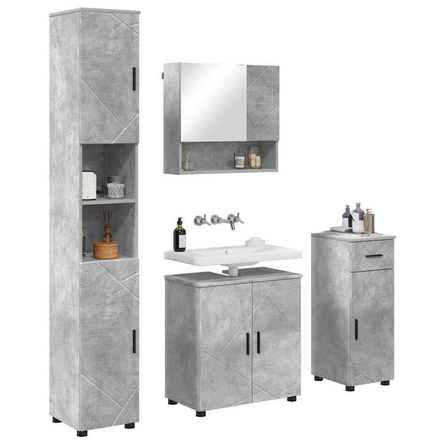 Badkamermeubelset 4 pcs Beton Grijs Bewerkt hout & Metaal
