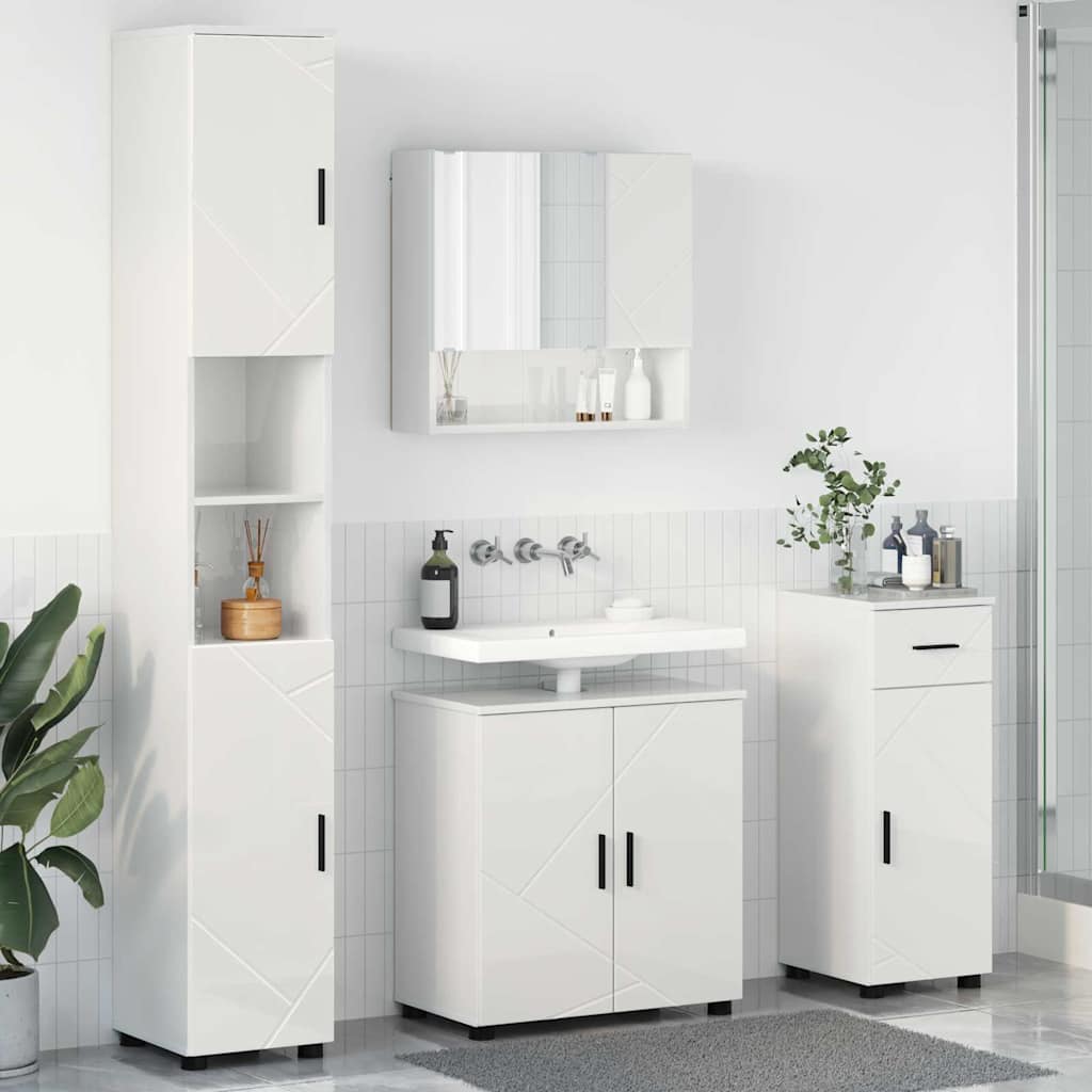 Badkamermeubelset 4 pcs Hoogglans wit Bewerkt hout & Metaal