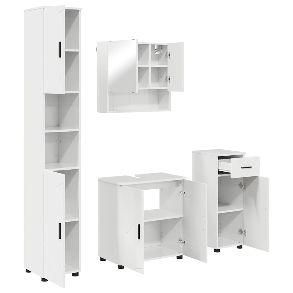 Badkamermeubelset 4 pcs Hoogglans wit Bewerkt hout & Metaal