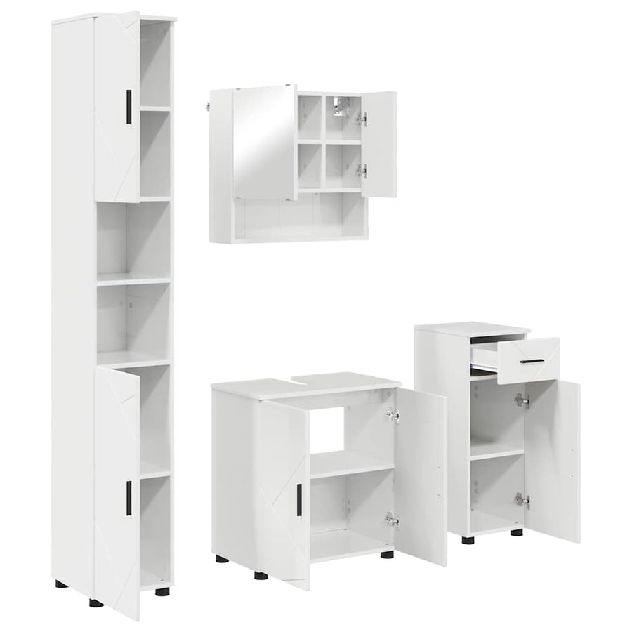 Badkamermeubelset 4 pcs Hoogglans wit Bewerkt hout & Metaal