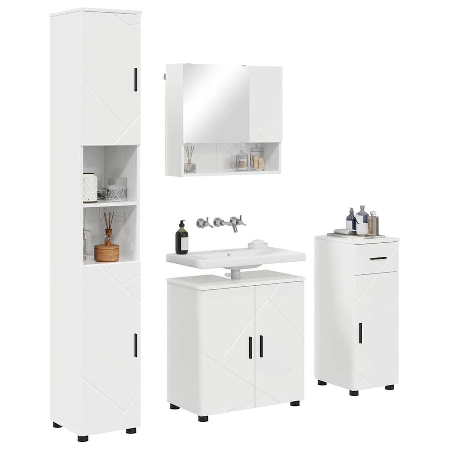 Badkamermeubelset 4 pcs Hoogglans wit Bewerkt hout & Metaal