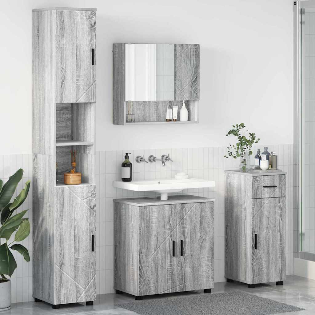 Badkamermeubelset 4 pcs Grijs Sonoma Bewerkt hout & Metaal