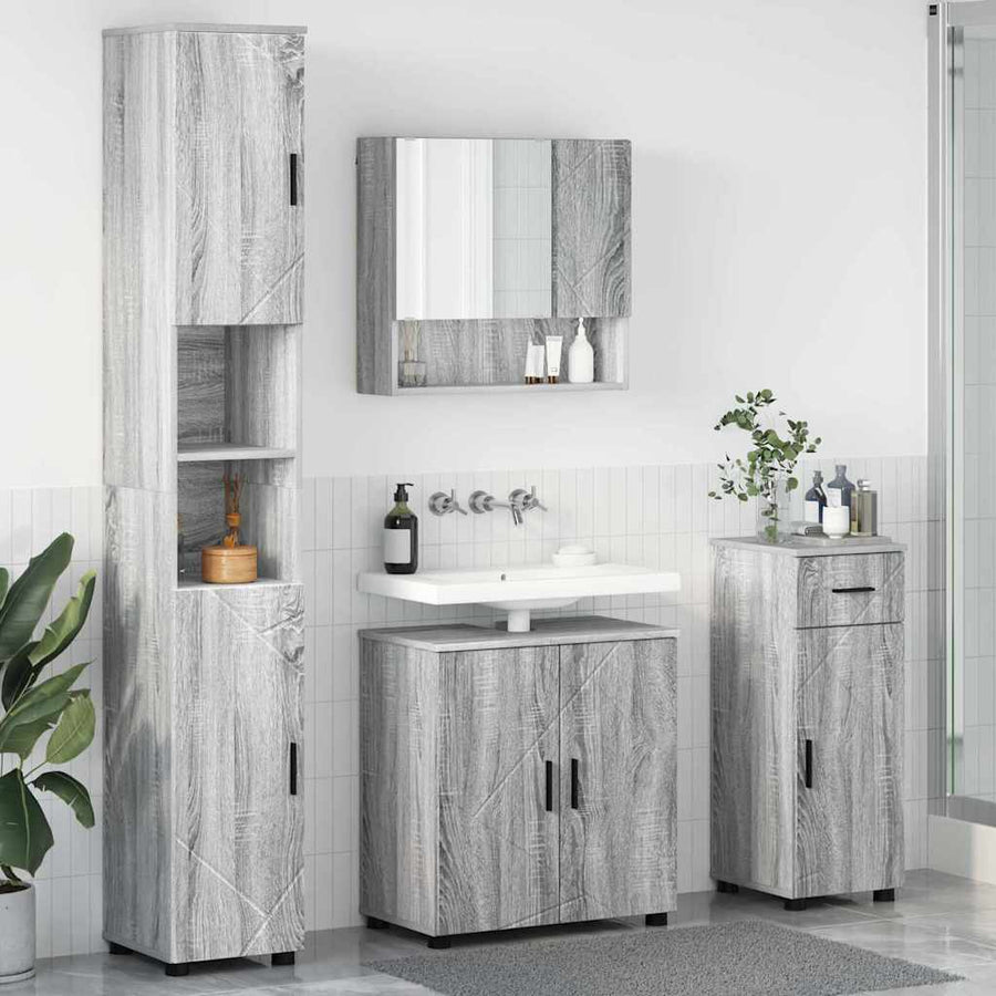 Badkamermeubelset 4 pcs Grijs Sonoma Bewerkt hout & Metaal