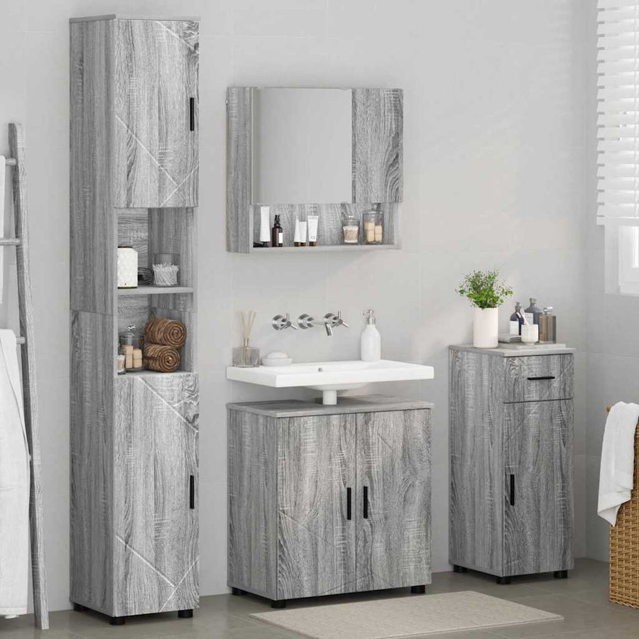 Badkamermeubelset 4 pcs Grijs Sonoma Bewerkt hout & Metaal