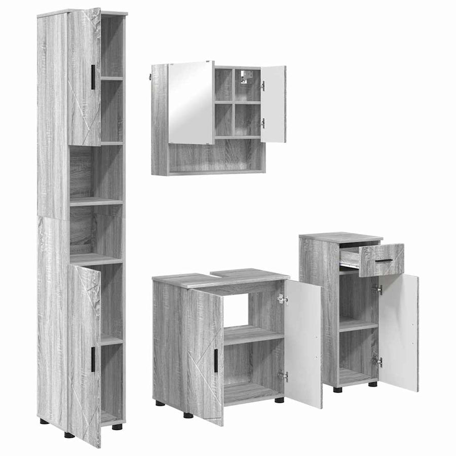 Badkamermeubelset 4 pcs Grijs Sonoma Bewerkt hout & Metaal