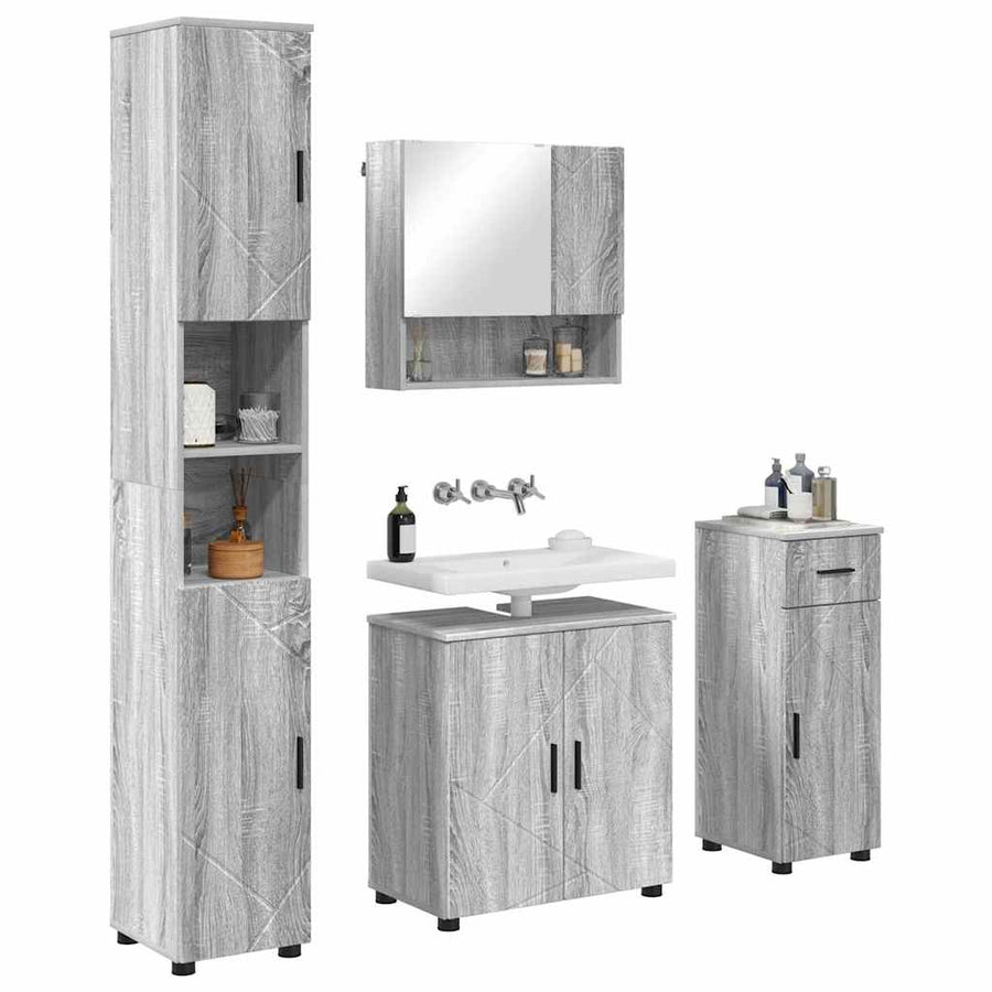 Badkamermeubelset 4 pcs Grijs Sonoma Bewerkt hout & Metaal