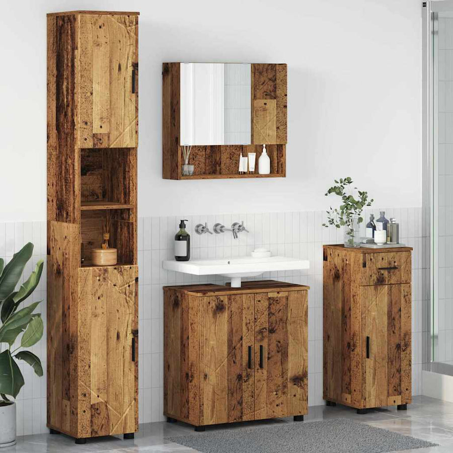 Badkamermeubelset met lade 4 pcs Oud Hout Bewerkt hout & Metaal