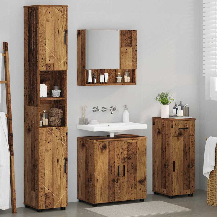 Badkamermeubelset met lade 4 pcs Oud Hout Bewerkt hout & Metaal