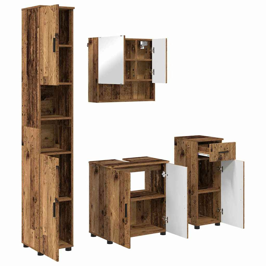 Badkamermeubelset met lade 4 pcs Oud Hout Bewerkt hout & Metaal