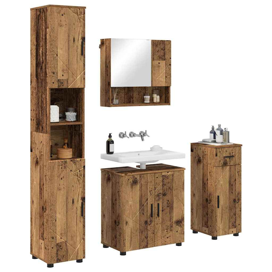 Badkamermeubelset met lade 4 pcs Oud Hout Bewerkt hout & Metaal