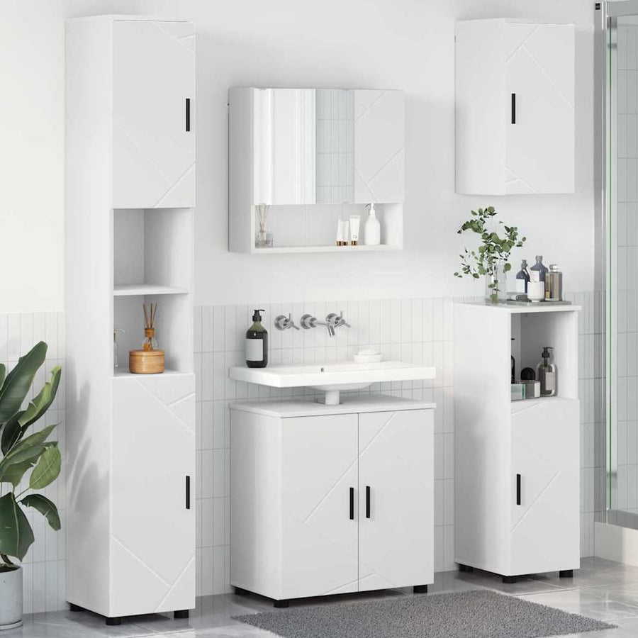 Badkamermeubelset met opslag 5 pcs Wit Bewerkt hout & Metaal