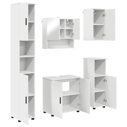 Badkamermeubelset met opslag 5 pcs Wit Bewerkt hout & Metaal