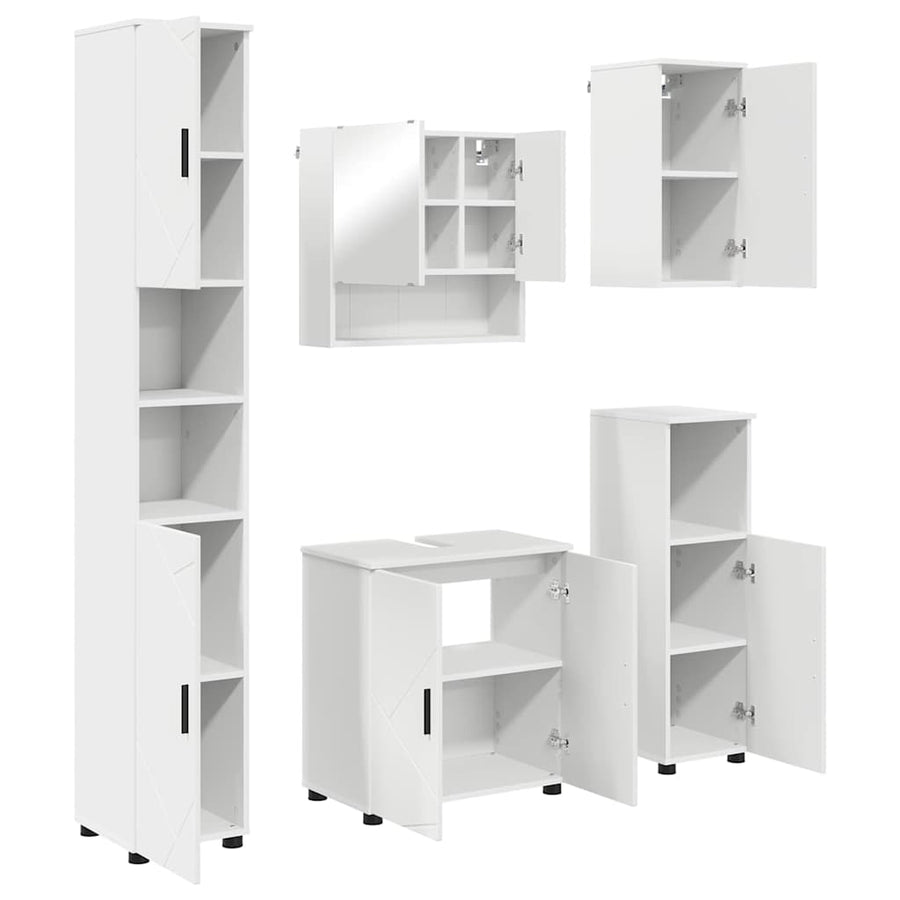 Badkamermeubelset met opslag 5 pcs Wit Bewerkt hout & Metaal