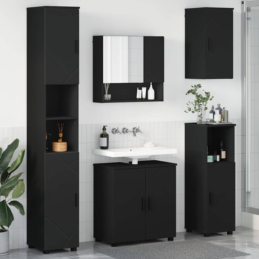 Badkamermeubelset met opslag 5 pcs Zwart Bewerkt hout & Metaal