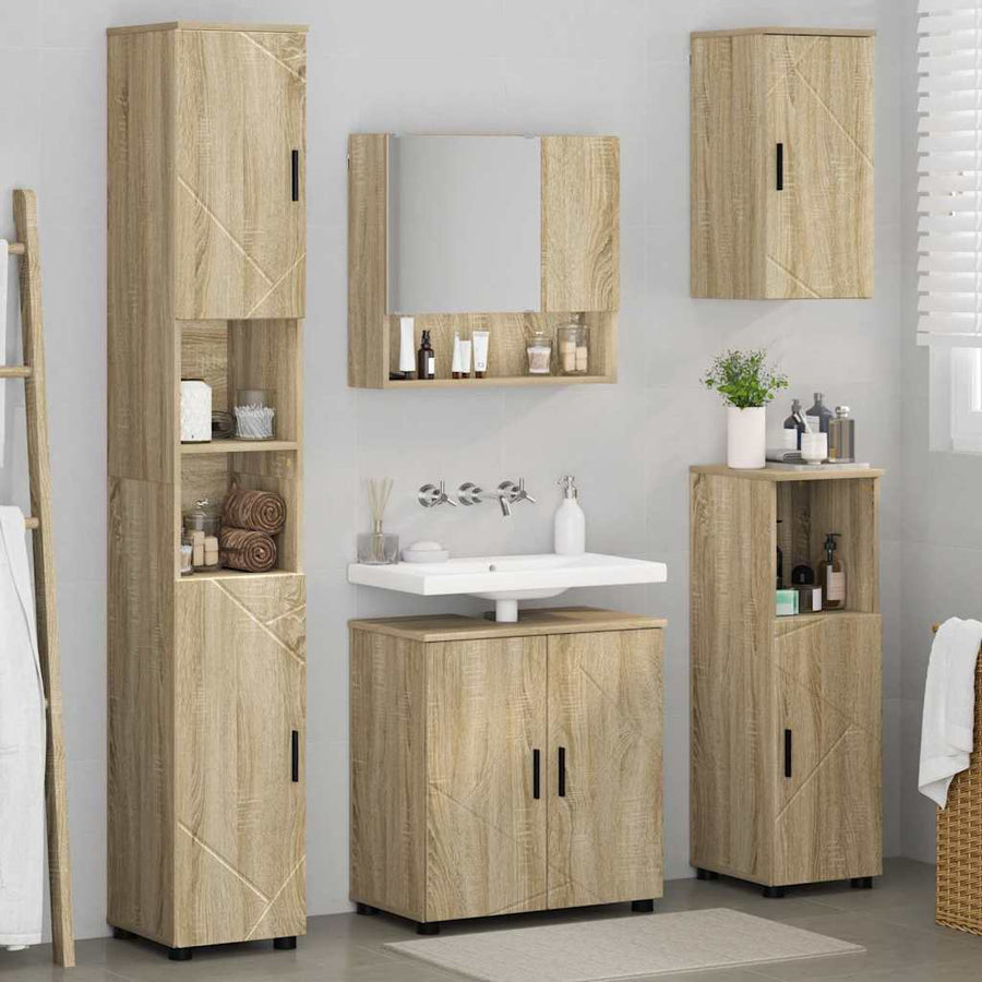 Badkamermeubelset 5 pcs Sonoma Eiken Bewerkt hout & Metaal