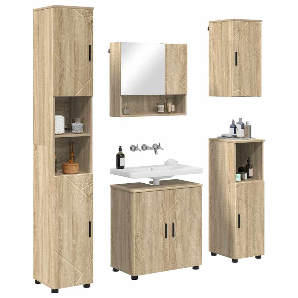 Badkamermeubelset 5 pcs Sonoma Eiken Bewerkt hout & Metaal