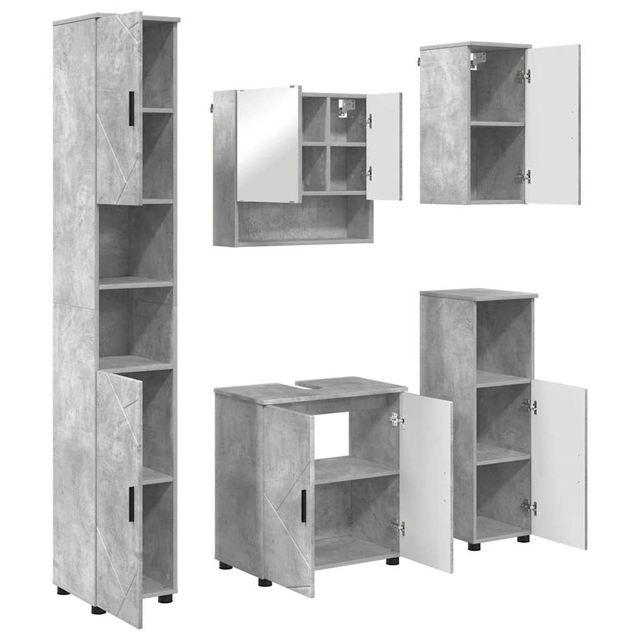 Badkamermeubelset 5 pcs Beton Grijs Bewerkt hout & Metaal