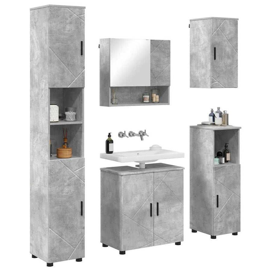 Badkamermeubelset 5 pcs Beton Grijs Bewerkt hout & Metaal