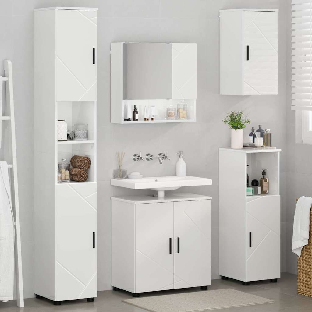 Badkamermeubelset 5 pcs Hoogglans wit Bewerkt hout & Metaal