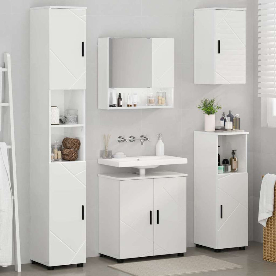 Badkamermeubelset 5 pcs Hoogglans wit Bewerkt hout & Metaal