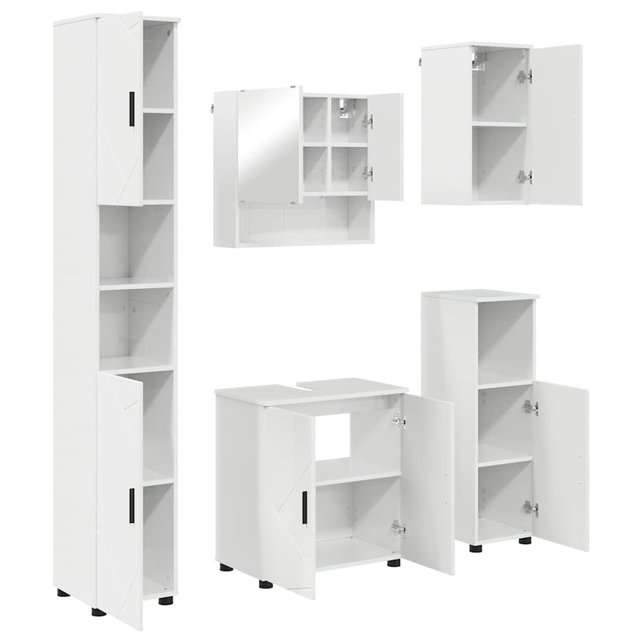 Badkamermeubelset 5 pcs Hoogglans wit Bewerkt hout & Metaal