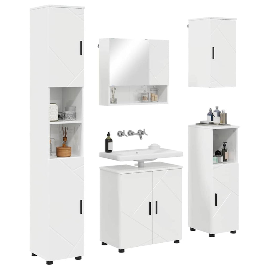 Badkamermeubelset 5 pcs Hoogglans wit Bewerkt hout & Metaal