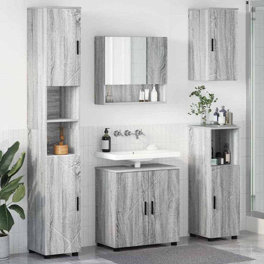 Badkamermeubelset 5 pcs Grijs Sonoma Bewerkt hout & Metaal
