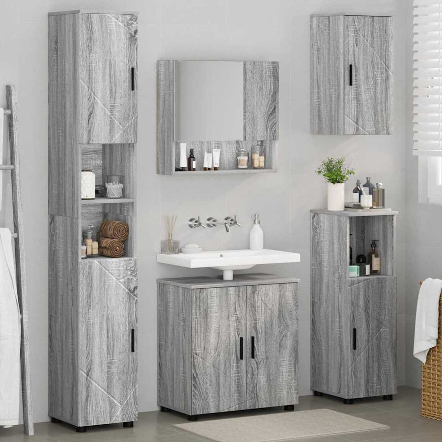 Badkamermeubelset 5 pcs Grijs Sonoma Bewerkt hout & Metaal