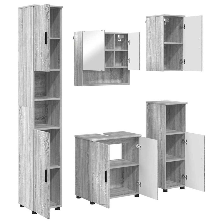 Badkamermeubelset 5 pcs Grijs Sonoma Bewerkt hout & Metaal