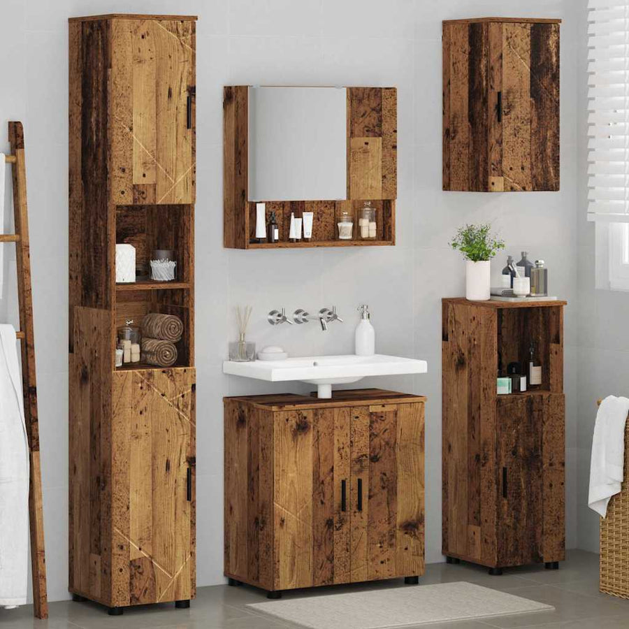Badkamermeubelset 5 pcs Oud Hout Bewerkt hout & Metaal