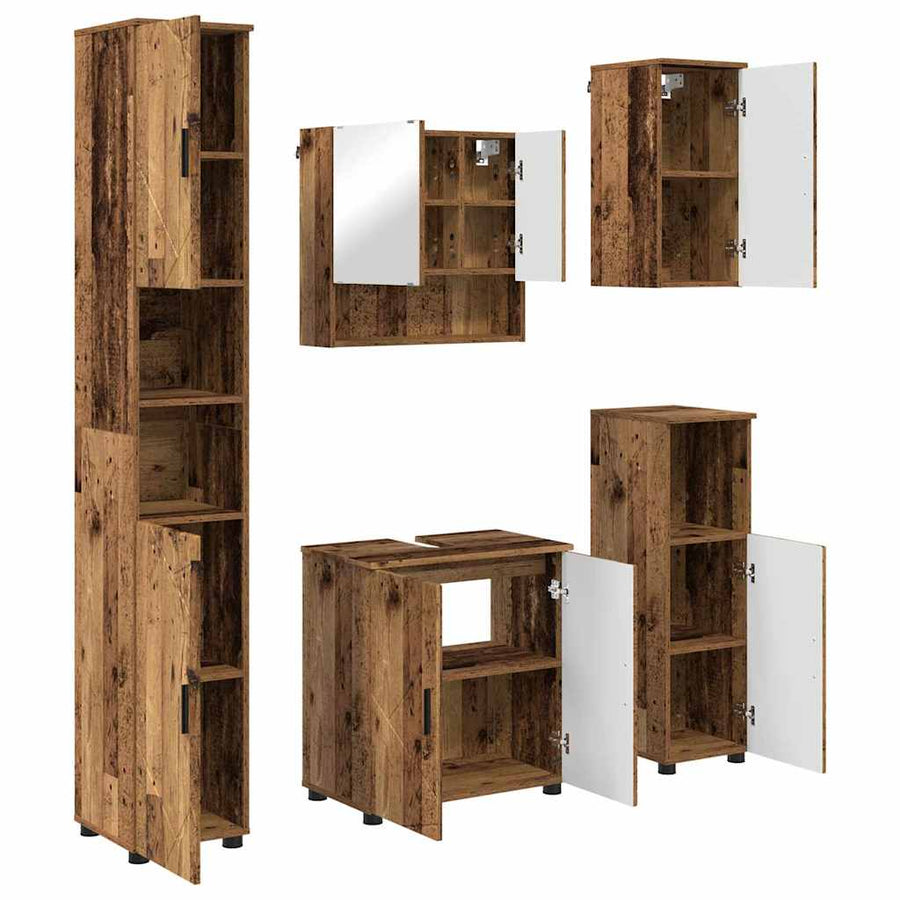 Badkamermeubelset 5 pcs Oud Hout Bewerkt hout & Metaal