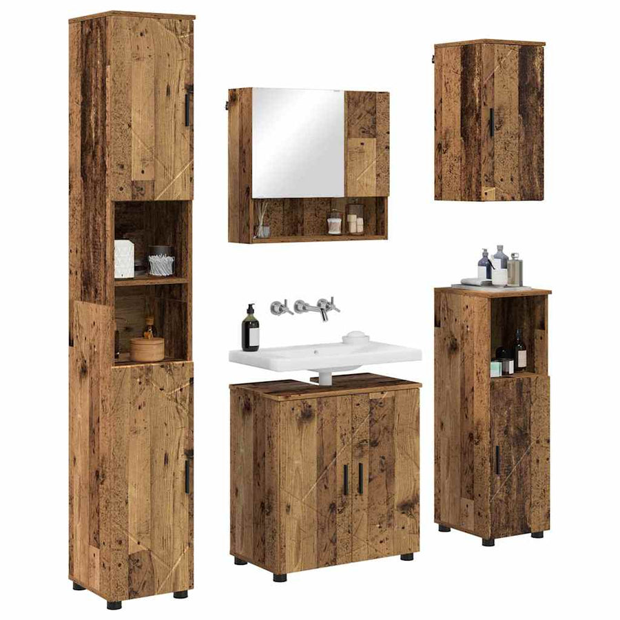 Badkamermeubelset 5 pcs Oud Hout Bewerkt hout & Metaal