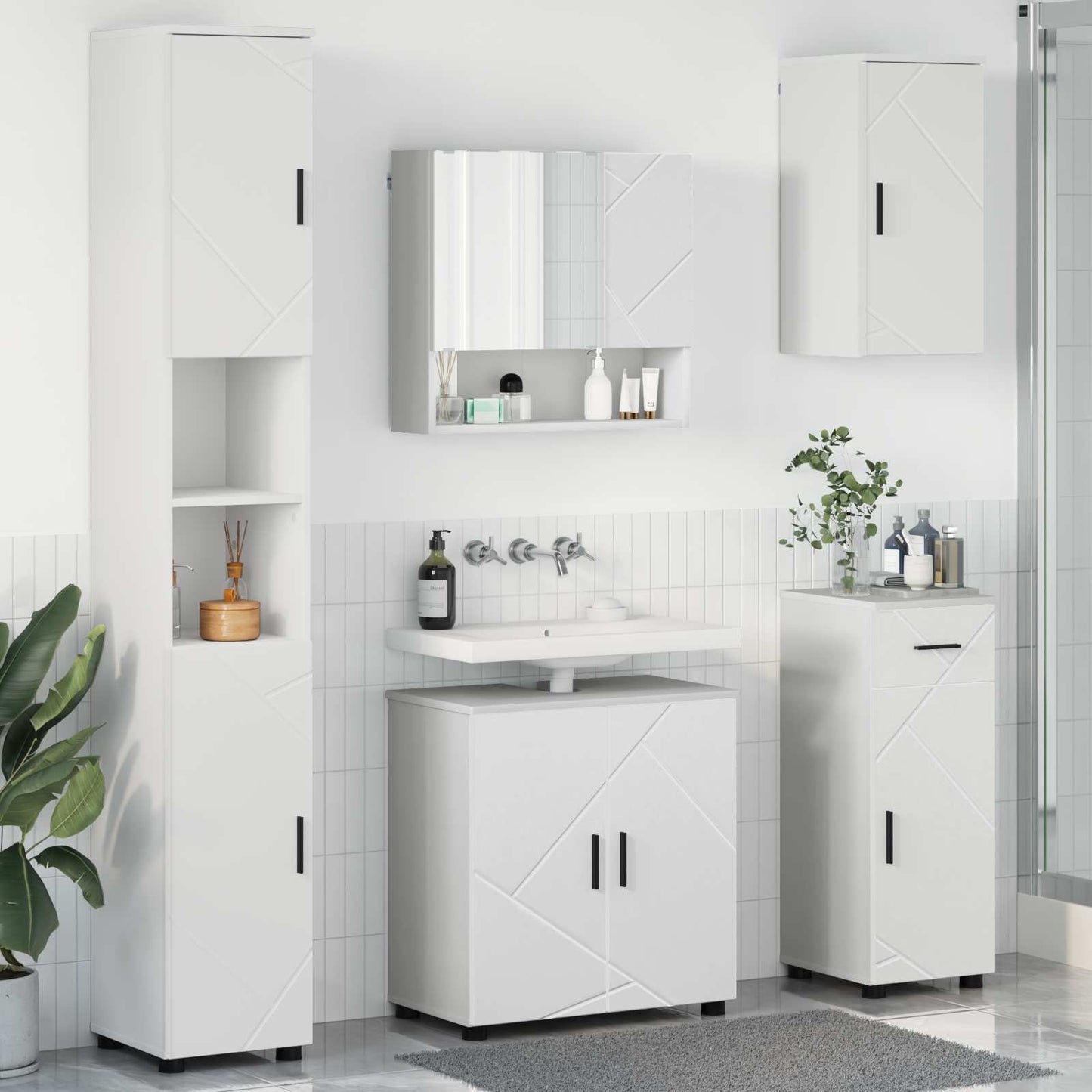Badkamermeubelset met lade 5 pcs Wit Bewerkt hout & Metaal