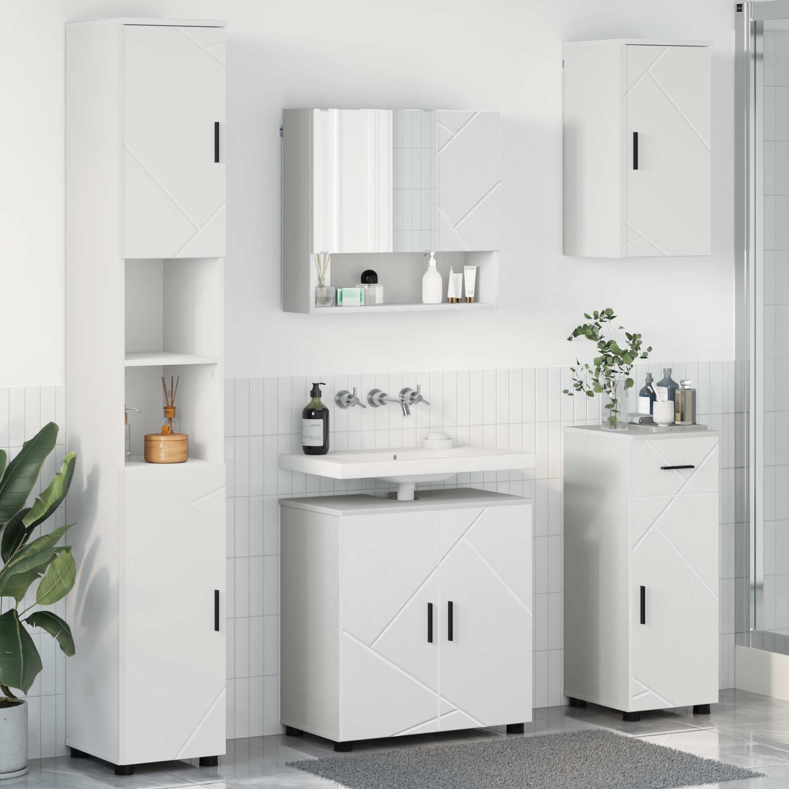 Badkamermeubelset met lade 5 pcs Wit Bewerkt hout & Metaal