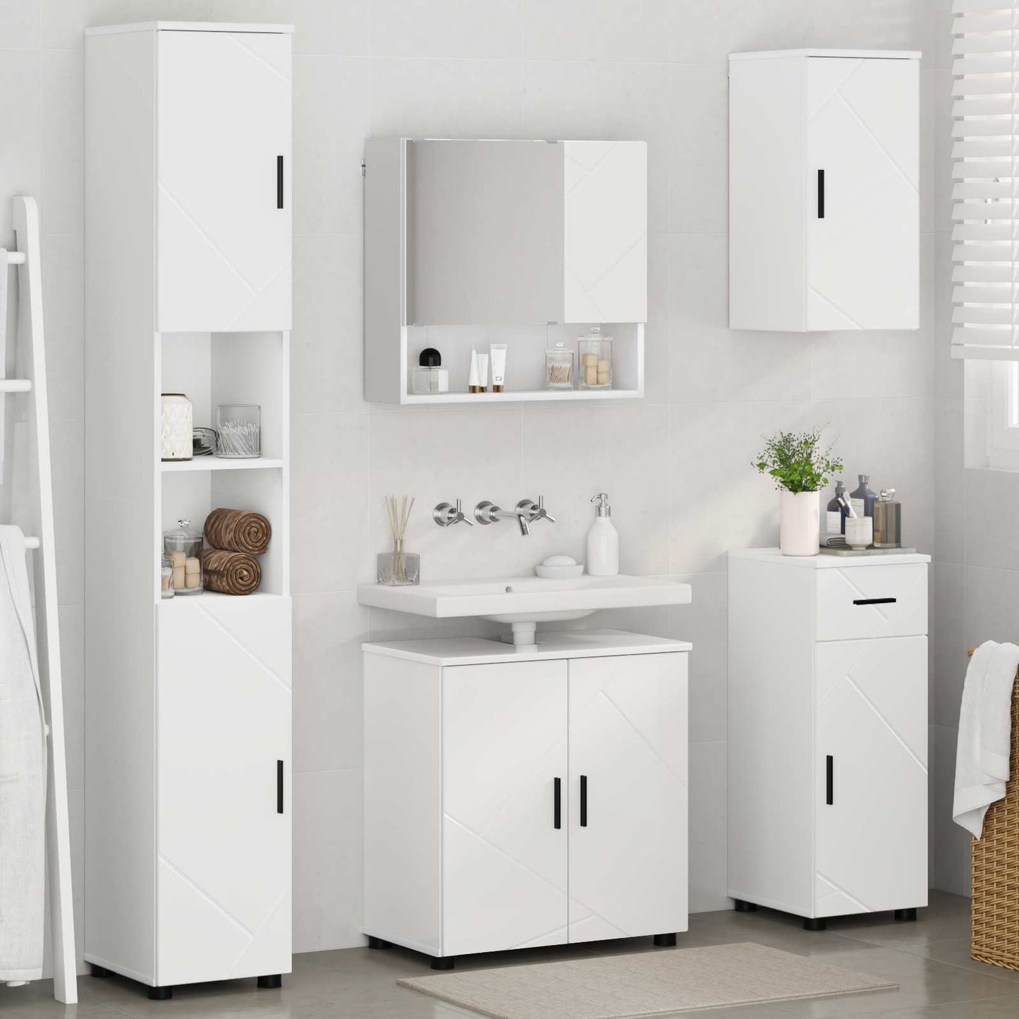 Badkamermeubelset met lade 5 pcs Wit Bewerkt hout & Metaal