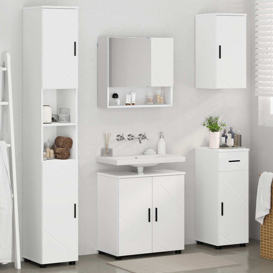 Badkamermeubelset met lade 5 pcs Wit Bewerkt hout & Metaal