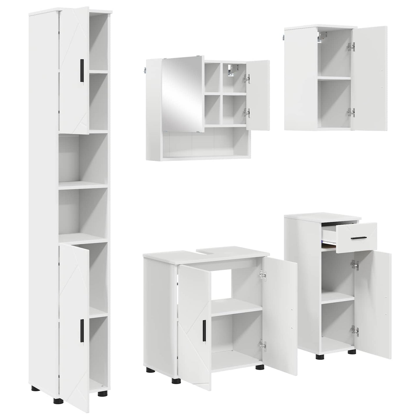 Badkamermeubelset met lade 5 pcs Wit Bewerkt hout & Metaal